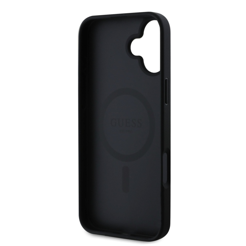 Guess Saffiano bazsarózsa bélyegző MagSafe hátlap iPhone 16-hoz Fekete