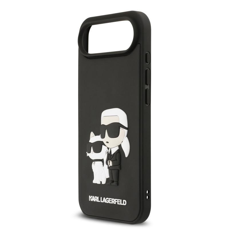 Karl Lagerfeld 3D gumiból készült Karl és Choupette hátlap iPhone 17 Air készülékhez Fekete