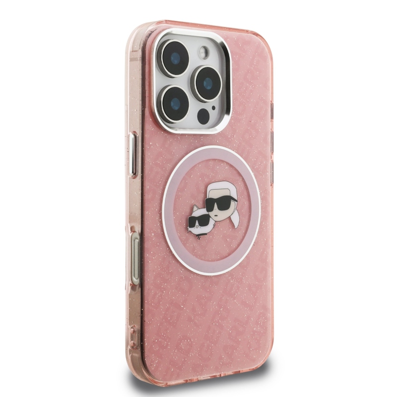 Karl Lagerfeld IML K&CH Heads Ismételt logó MagSafe hátlapi borító iPhone 16 Pro rózsaszínhez
