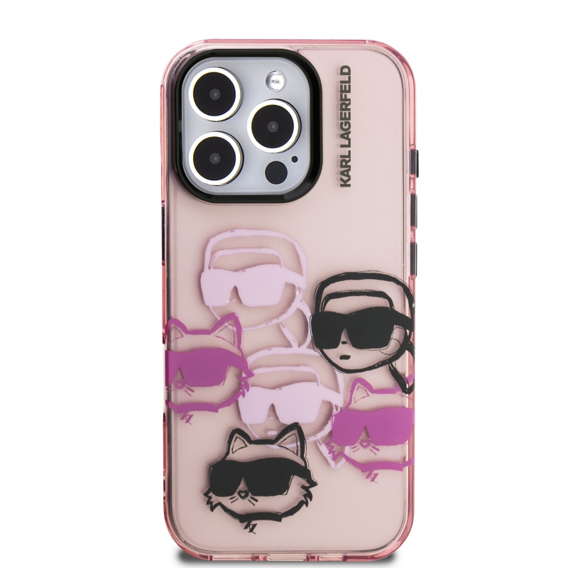 Karl Lagerfeld IML Multi K&CH Heads hátlapi borító iPhone 16 Pro Max készülékhez rózsaszínű