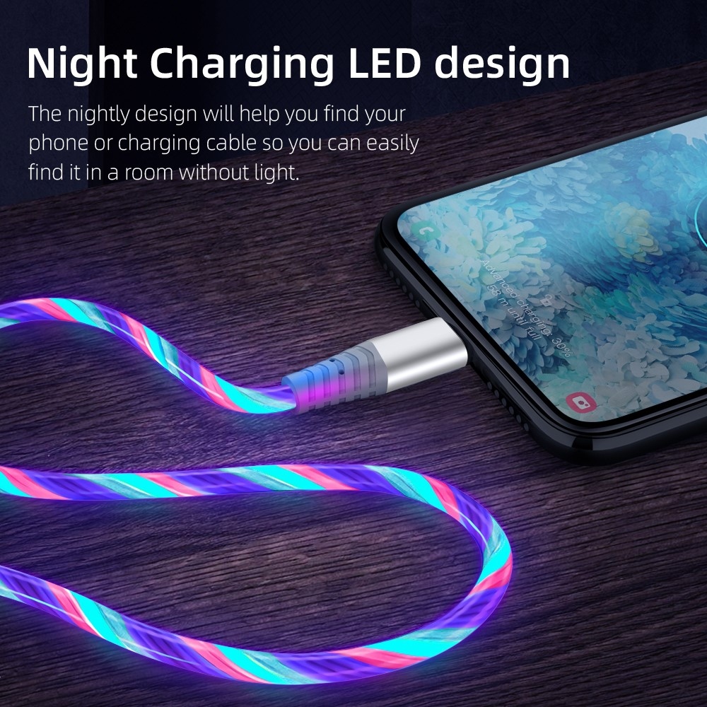 LED világítású USB kábel Type-C 3A töltéshez és szinkronizáláshoz 1m - színes
