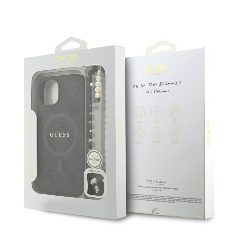 Guess PU bőr 4G színes gyűrűs pánt MagSafe hátlap iPhone 13-hoz Fekete