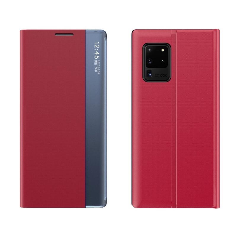 Ablak PU bőr pénztárca tok átlátszó ablakkal Samsung Galaxy A72 5G/4G számára - piros