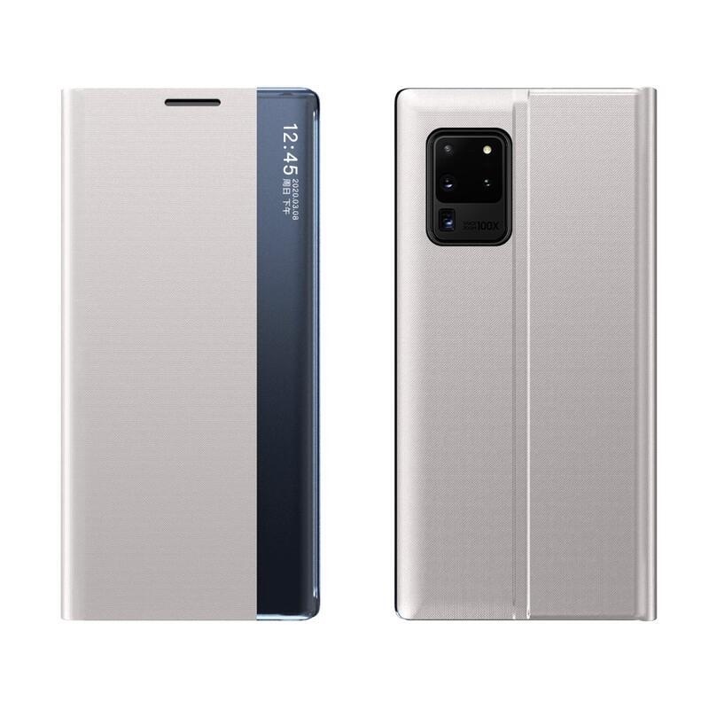 Ablak PU bőr pénztárca tok átlátszó ablakkal Samsung Galaxy A72 5G/4G számára - szürke