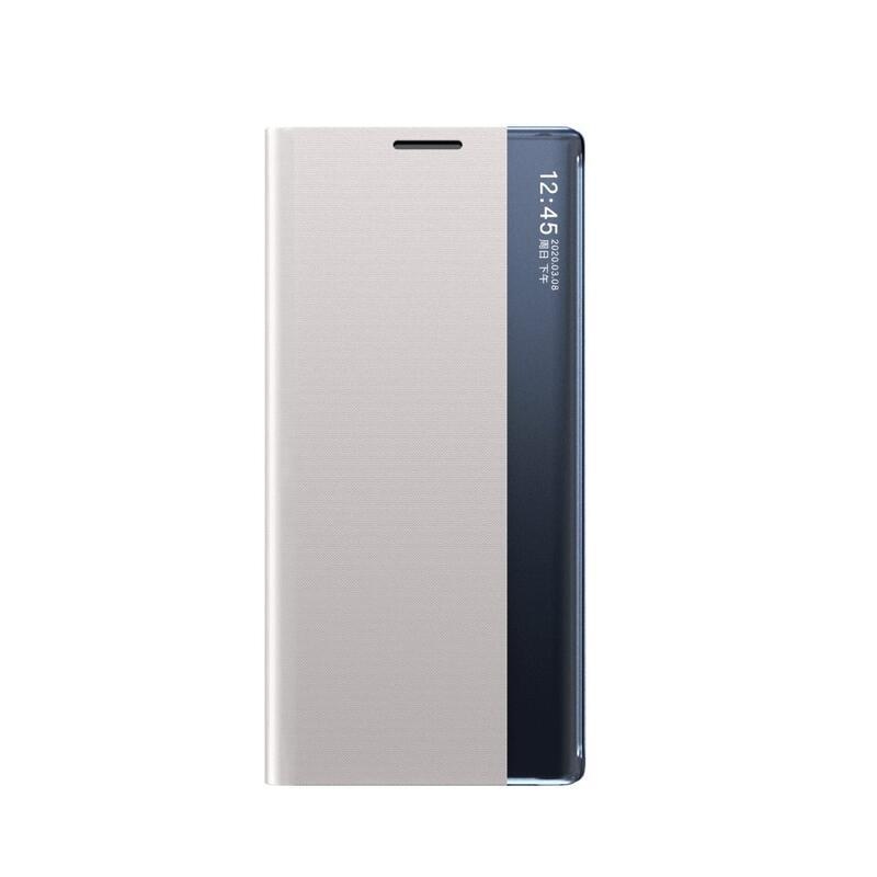 Ablak PU bőr pénztárca tok átlátszó ablakkal Samsung Galaxy A72 5G/4G számára - szürke