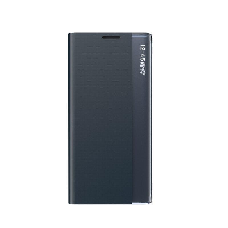 Ablak PU bőr pénztárca tok átlátszó ablakkal Samsung Galaxy A72 5G/4G számára - sötétkék