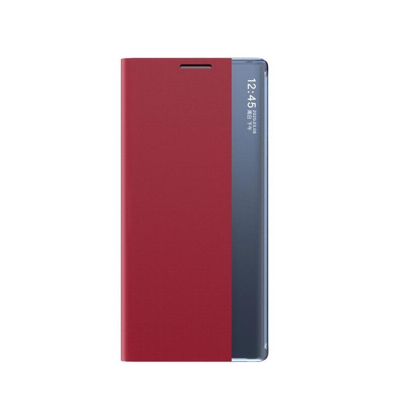 Ablak PU bőr pénztárca tok átlátszó ablakkal Xiaomi Redmi Note 9T 5G - piros