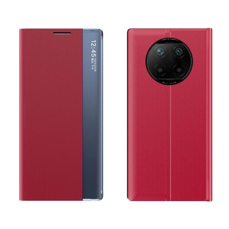 Ablak PU bőr pénztárca tok átlátszó ablakkal Xiaomi Redmi Note 9T 5G - piros