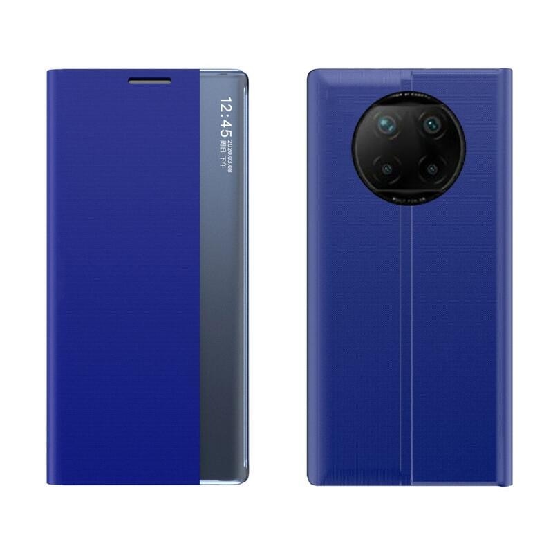 Ablak PU bőr pénztárca tok átlátszó ablakkal Xiaomi Redmi Note 9T 5G - kék