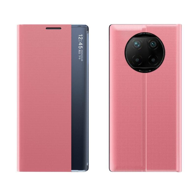 Ablak PU bőr pénztárca tok átlátszó ablakkal a Xiaomi Redmi Note 9T 5G számára - rózsaszínű