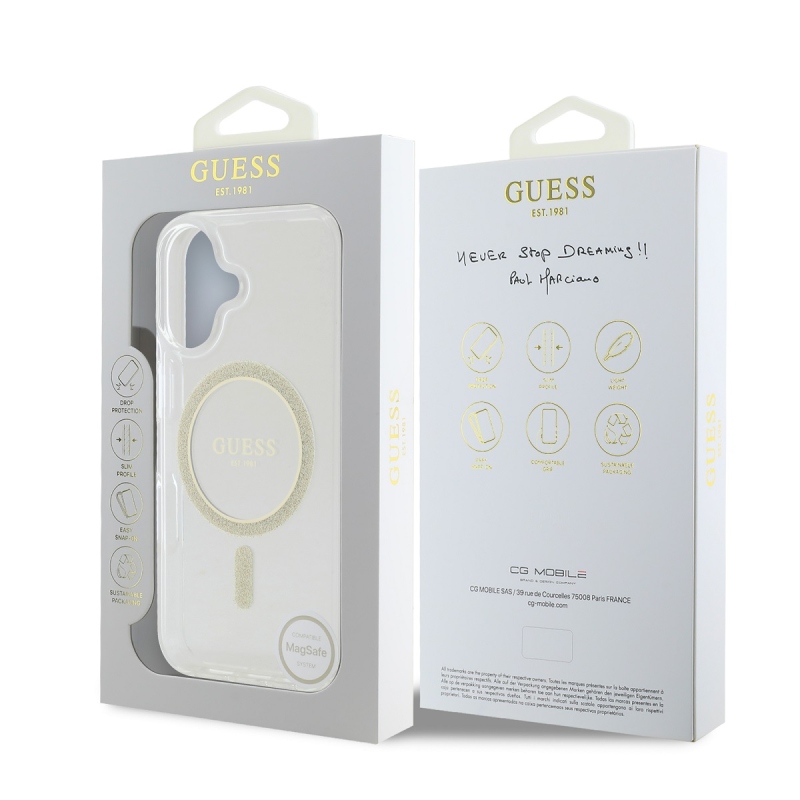 Guess IML csillogó gyűrű MagSafe hátlap iPhone 16 Plus átlátszó iPhone 16 Plus számára