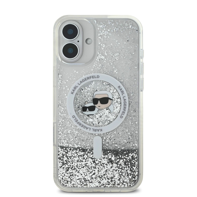 Karl Lagerfeld Folyékony csillogó Karl és Choupette fejek MagSafe hátlap iPhone 16-hoz Átlátszó