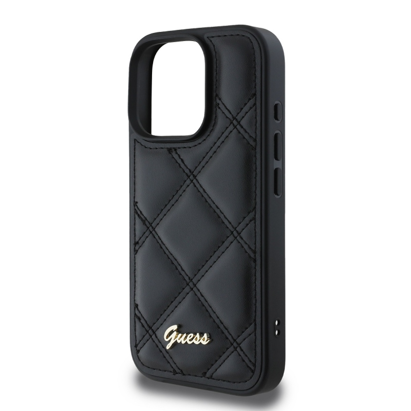 Guess PU bőr steppelt hátlap iPhone 16 Pro Max-hoz Fekete