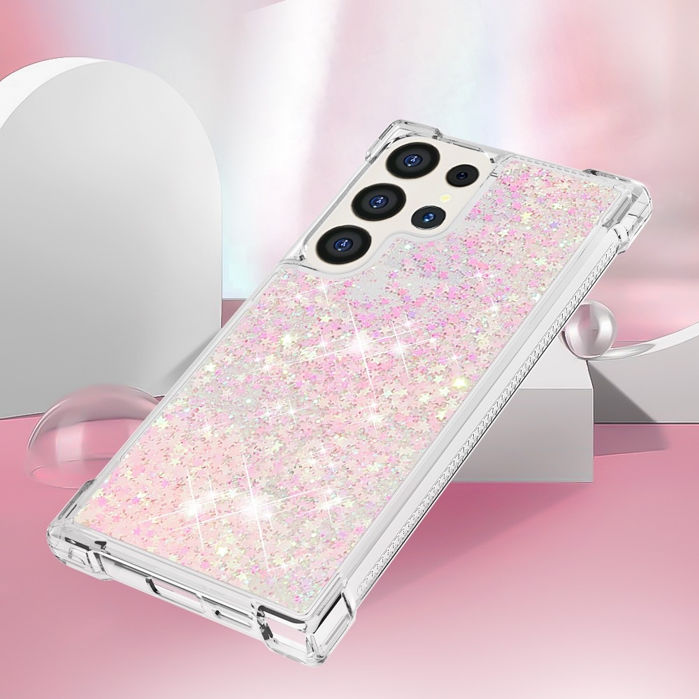 Glitter homokóra zselés tok Samsung Galaxy S24 Ultra - rózsaszín/csillagok