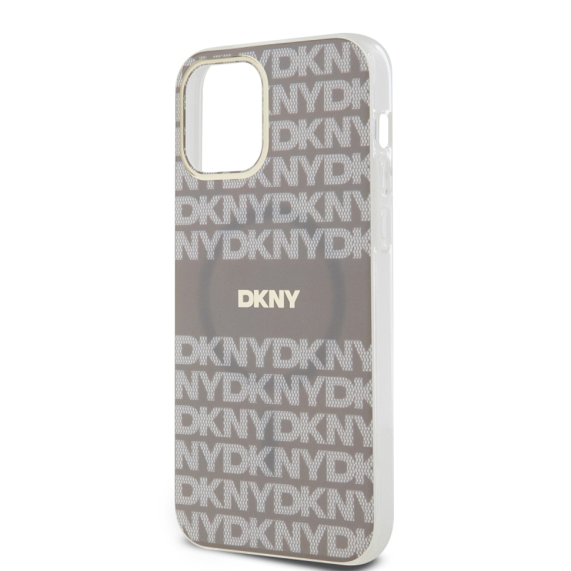 DKNY PC/TPU ismétlődő mintás tonális csíkos Magsafe hátlap iPhone 12/12 Pro bézs színű borítóhoz