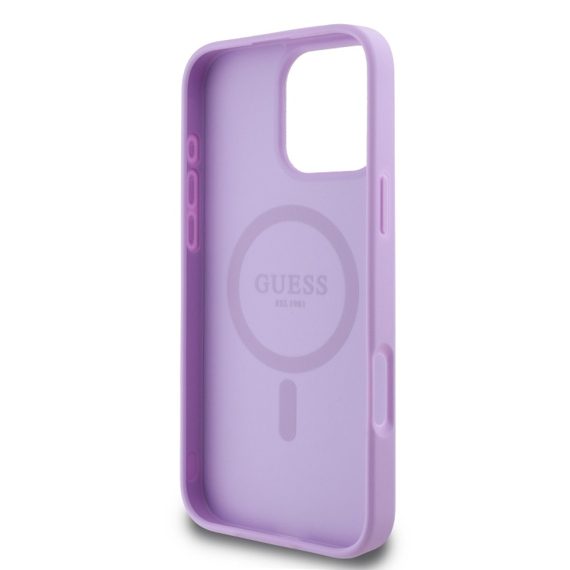 Guess Saffiano bazsarózsa bélyegzős MagSafe hátlap iPhone 16 Pro lila borítóhoz