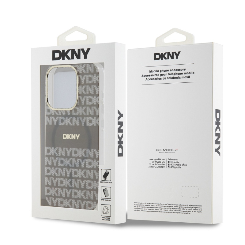 DKNY PC/TPU ismétlődő mintás tonális csíkos Magsafe hátlap iPhone 13 Pro Max bézs színű borítóhoz