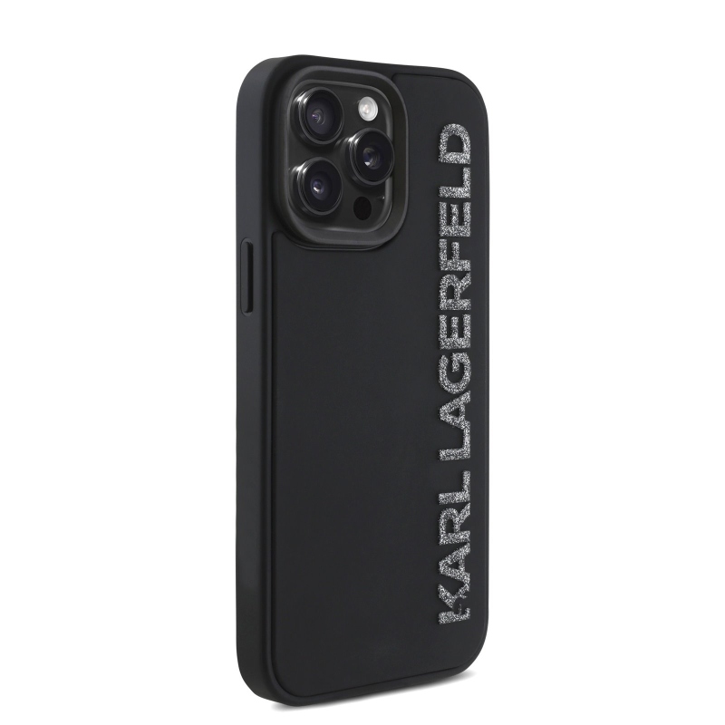 Karl Lagerfeld 3D gumiból készült csillogó logós hátlap iPhone 15 Pro Max készülékhez Fekete