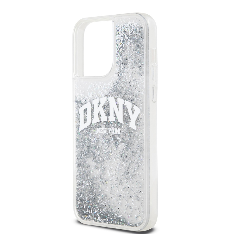 DKNY Liquid Glitter Arch Logo hátlap iPhone 15 Pro Max készülékhez átlátszó