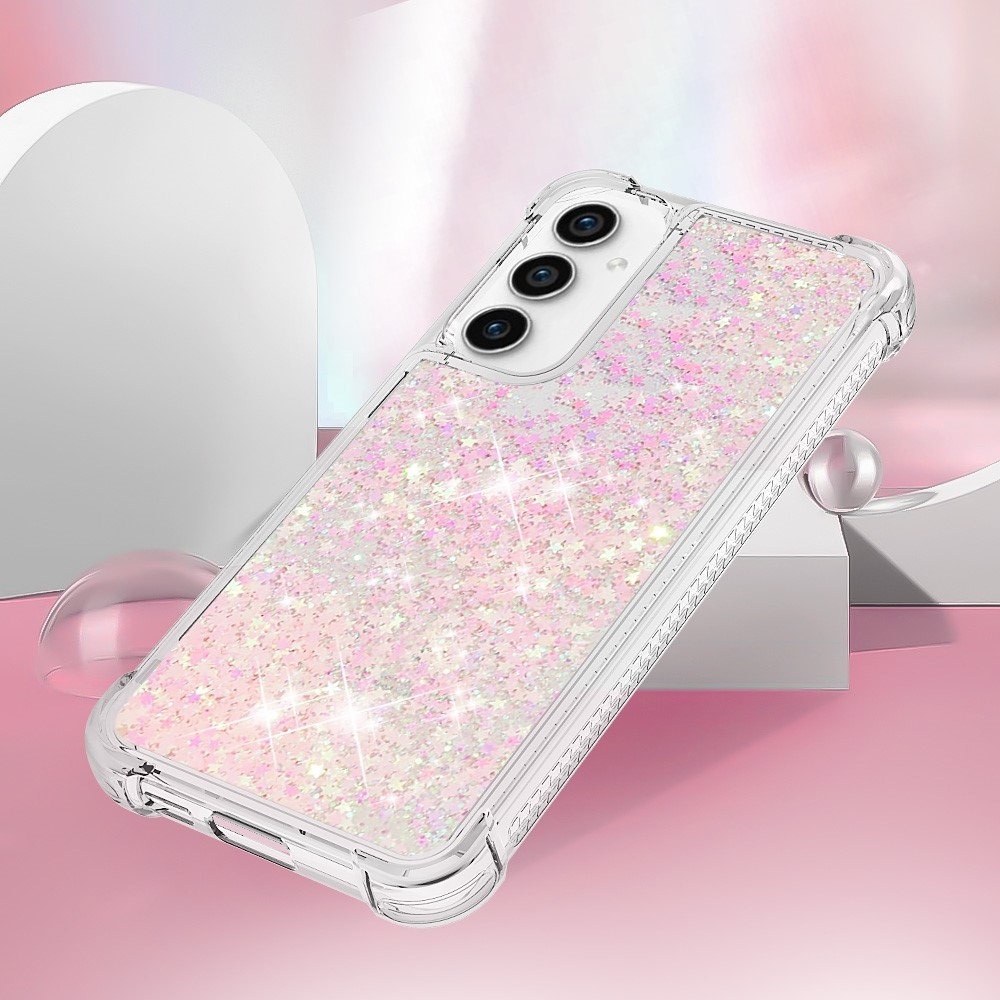 Glitter zselés homokóra hüvely Samsung Galaxy S23 FE készülékhez - rózsaszín/csillagok