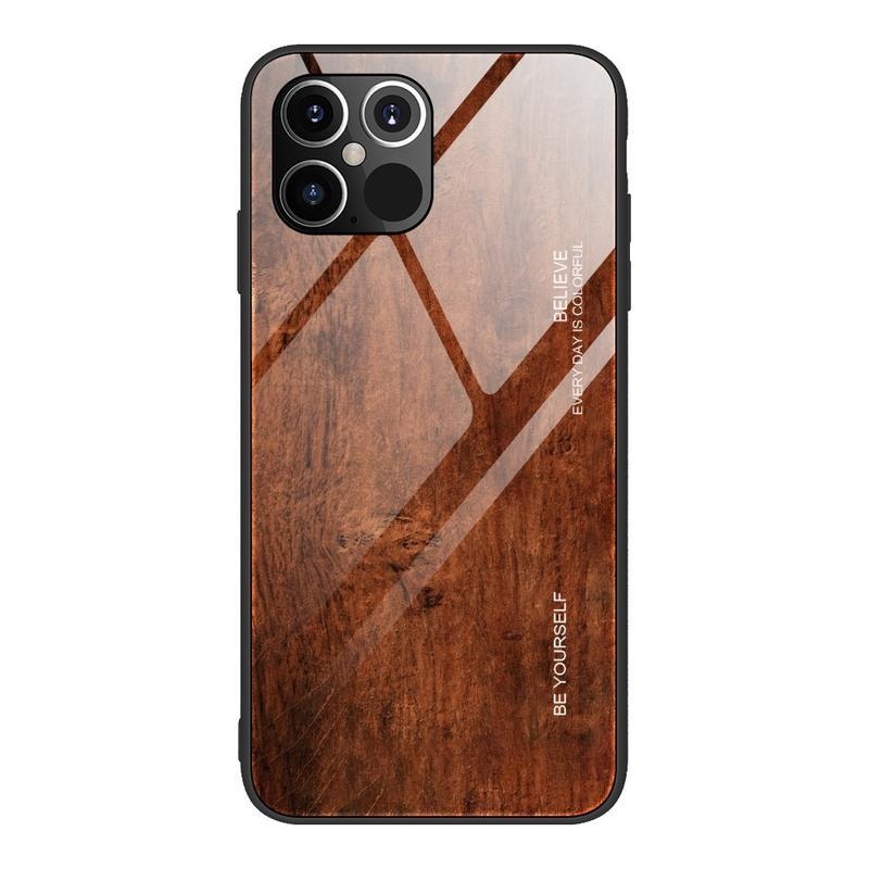 Fa zselés tok tömör hátlappal, fa mintával iPhone 12 Pro/12 készülékhez - kávé