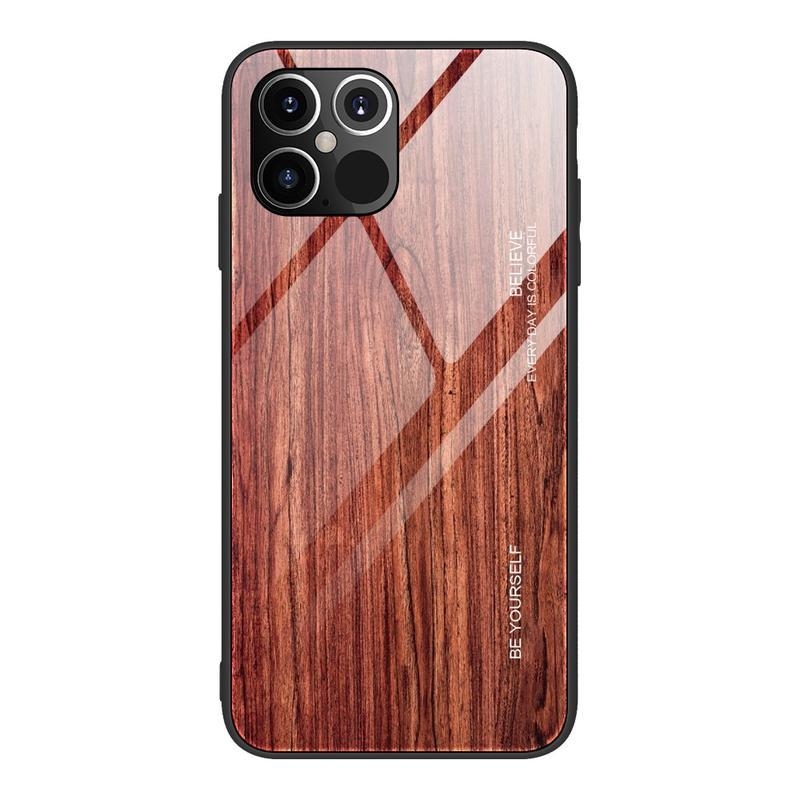 Fa zselés tok tömör hátlappal, fa mintával iPhone 12 Pro/12 készülékhez - bordó színű