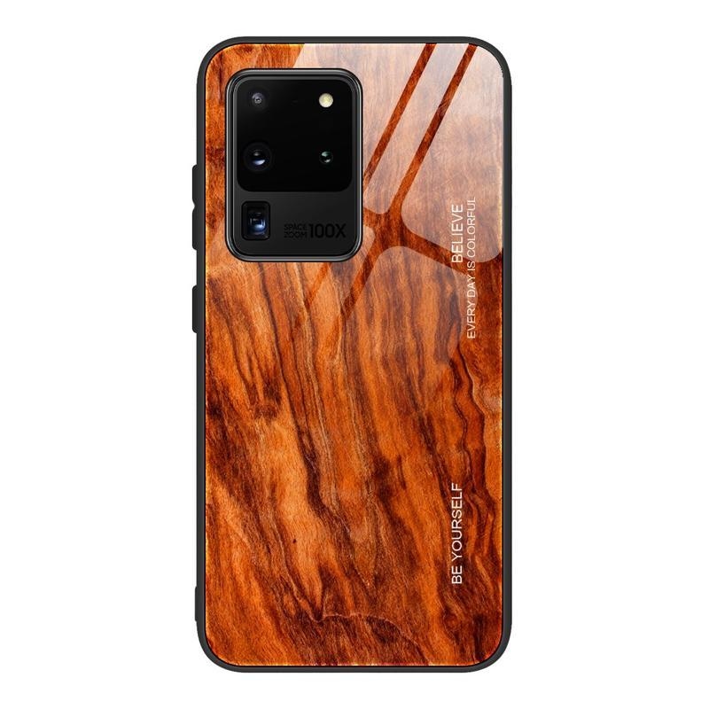 Fa zselés tok üveg hátlappal Samsung Galaxy S20 Ultra - narancssárga