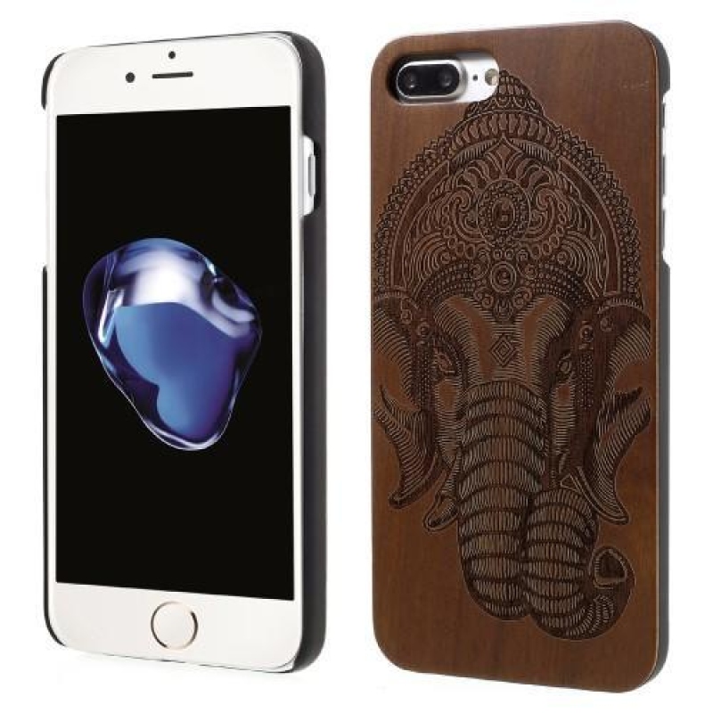 Woody műanyag tok fából készült hátlappal és égetett motívummal iPhone 7 Plus és iPhone 8 Plus készülékhez - Elefánt