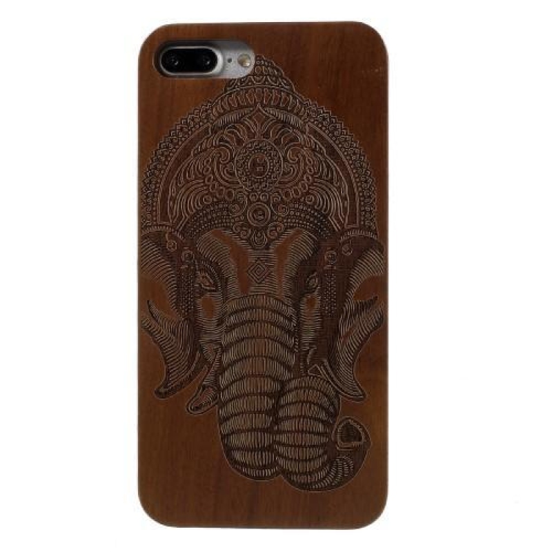 Woody műanyag tok fából készült hátlappal és égetett motívummal iPhone 7 Plus és iPhone 8 Plus készülékhez - Elefánt