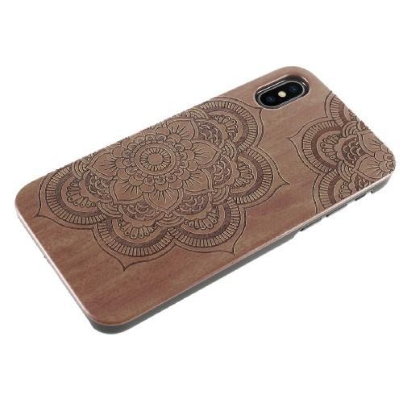 Fás műanyag tok fából készült hátlappal és égetett motívummal iPhone X készülékhez - henna