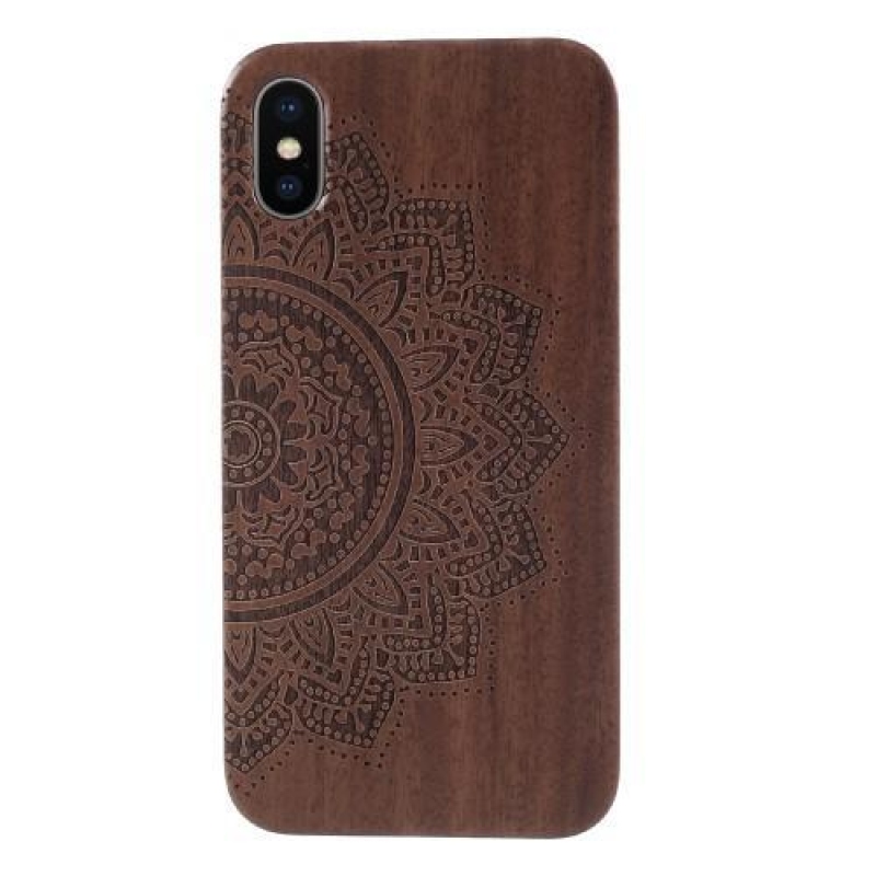 Fa műanyag tok fából készült hátlappal és égetett motívummal iPhone X készülékhez - mandala