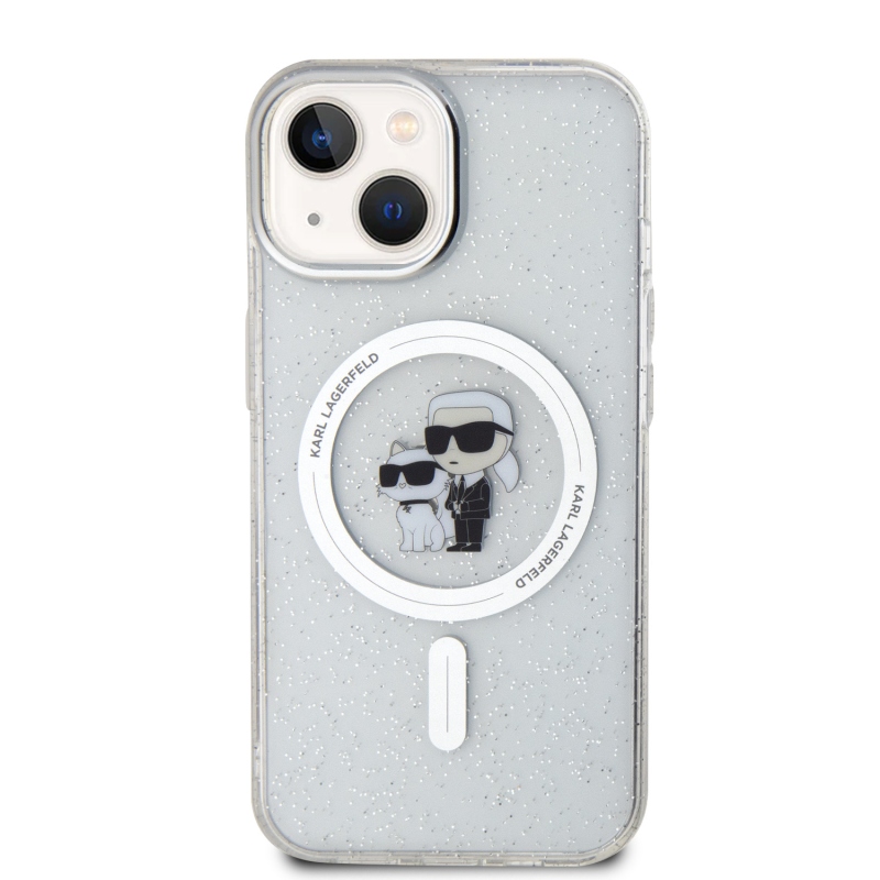 Karl Lagerfeld IML Glitter Karl és Choupette MagSafe MagSafe hátlap iPhone 15 készülékhez - átlátszó