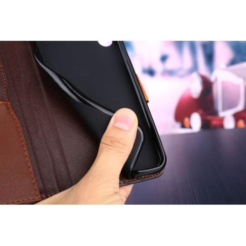 Szövött PU bőr tok hurokkal iPhone X készülékhez - barna