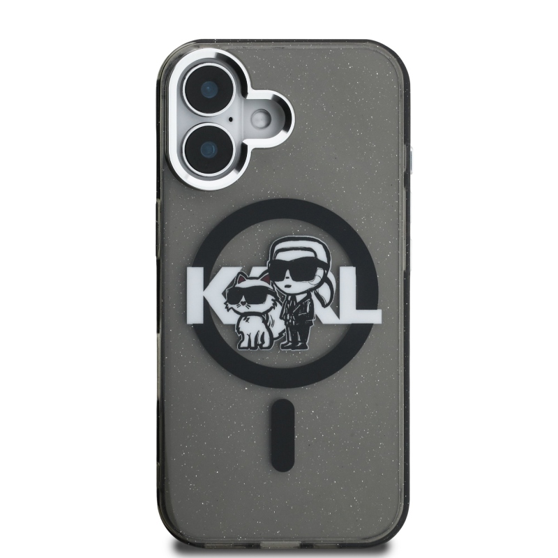 Karl Lagerfeld IML Glitter Karl és Choupette Sketch MagSafe hátlapi borító iPhone 16-hoz Fekete