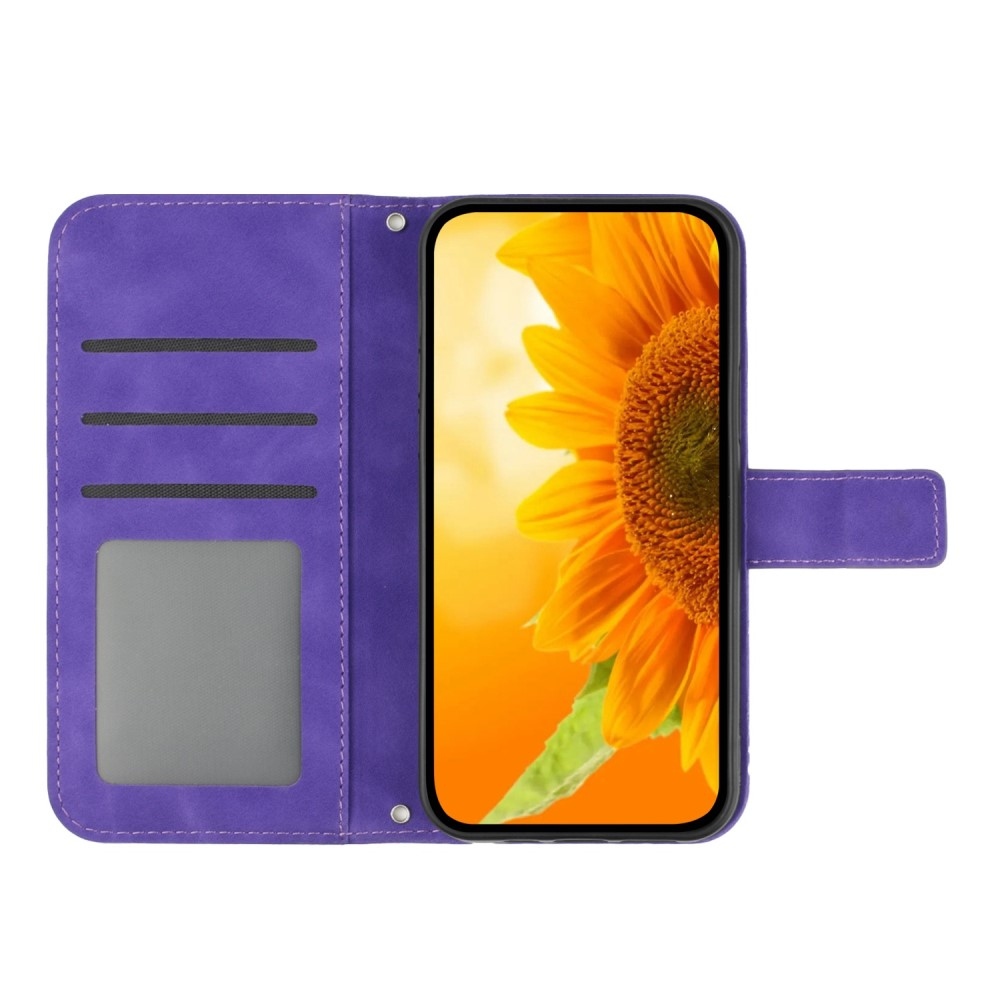 Napraforgó könyv tok a Vivo X80 Lite-hoz - sötétlila