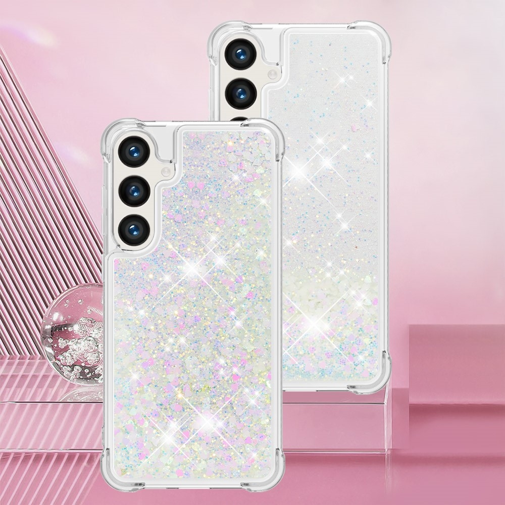 Glitter homokóra zselés tok Samsung Galaxy S24 készülékhez - rózsaszín és ezüst/szív