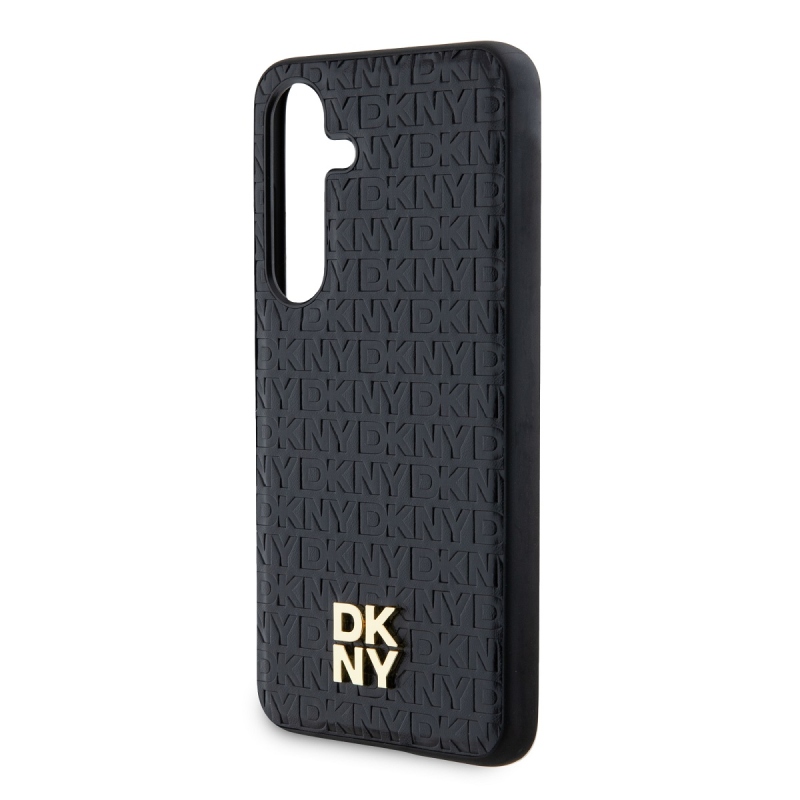 DKNY PU bőr Ismétlődő mintás Stack Logo Magsafe hátlap Samsung Galaxy S24+ fekete