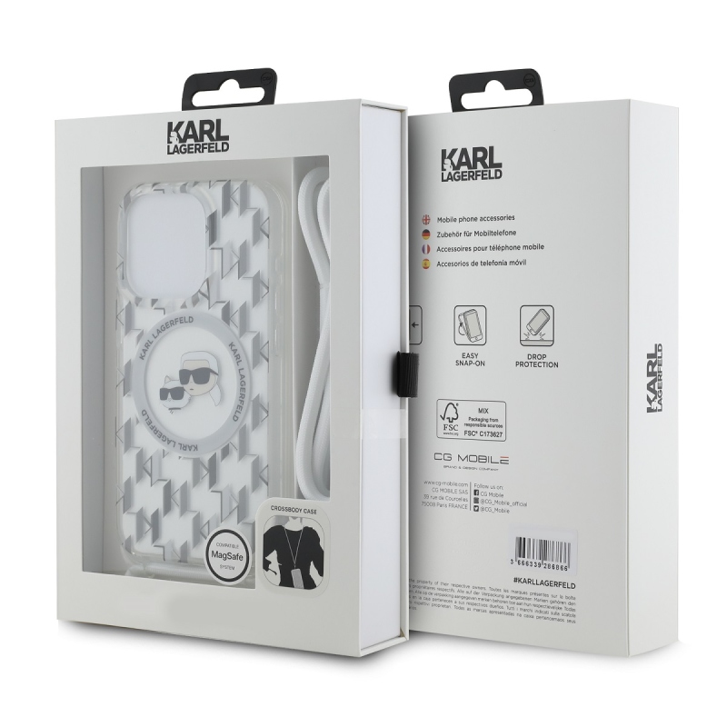 Karl Lagerfeld IML Monogram Kereszttest K&CH Heads MagSafe hátlap iPhone 14 Pro Max-hoz Átlátszó