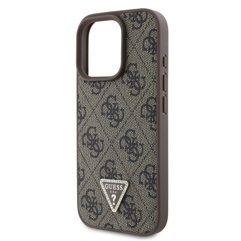 Guess PU 4G Strass háromszög fém logó hátlap iPhone 16 Pro Max barna színűre