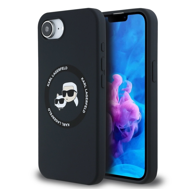 Karl Lagerfeld Liquid Silicone K&CH Heads MagSafe hátlapi borító iPhone 16e készülékhez Fekete
