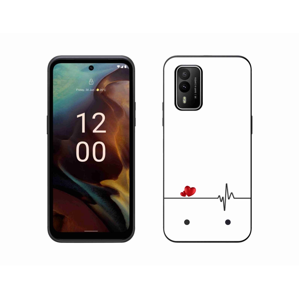 Zselés borító mmCase a Nokia XR21 készülékhez - szív és szívverés fehér háttérrel