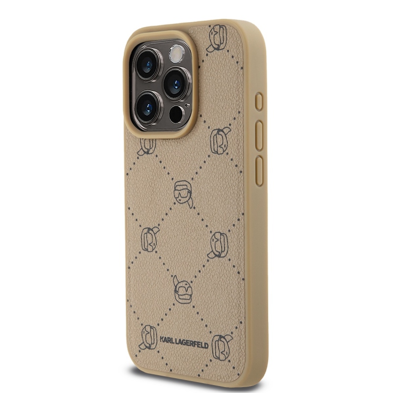 Karl Lagerfeld PU Karl Heads mintás Magsafe hátlap iPhone 15 Pro Max bézs színű hátlaphoz