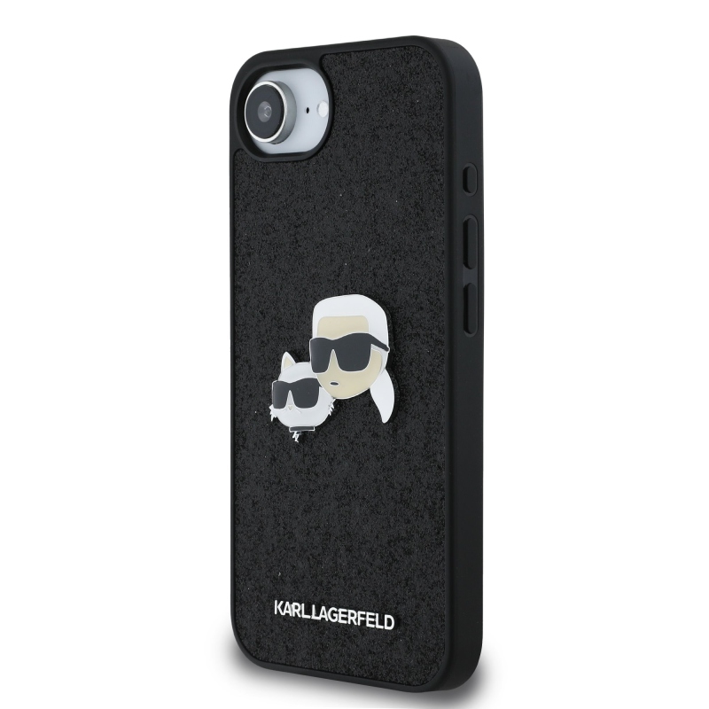 Karl Lagerfeld Fixed Glitter Metal K&CH hátlap iPhone 16e készülékhez Fekete