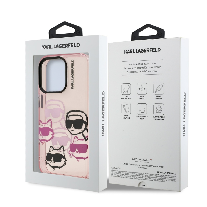 Karl Lagerfeld IML Multi K&CH Heads hátlapi borító iPhone 16 Pro Max készülékhez rózsaszínű