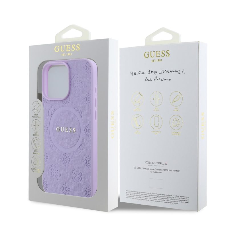 Guess Saffiano bazsarózsa bélyegzős MagSafe hátlap iPhone 16 Pro lila borítóhoz