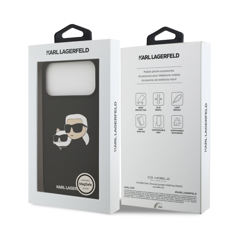 Karl Lagerfeld folyékony szilikon dupla fejű MagSafe hátlap iPhone 17 Pro Max fekete színűre
