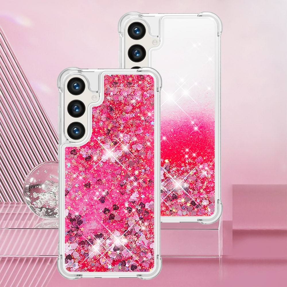 Csillogó homokóra zselés tok Samsung Galaxy S24+ - rózsaszín/szív