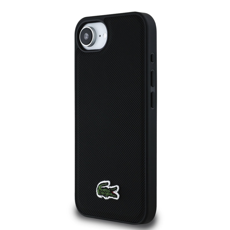 Lacoste Iconic Petit Pique Woven Logo MagSafe hátlapi borító iPhone 16e Fekete