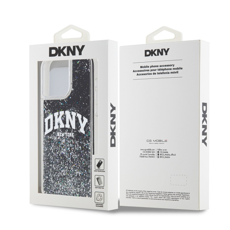 DKNY Liquid Glitter Arch Logo hátlap iPhone 13 Pro Max-hoz Fekete