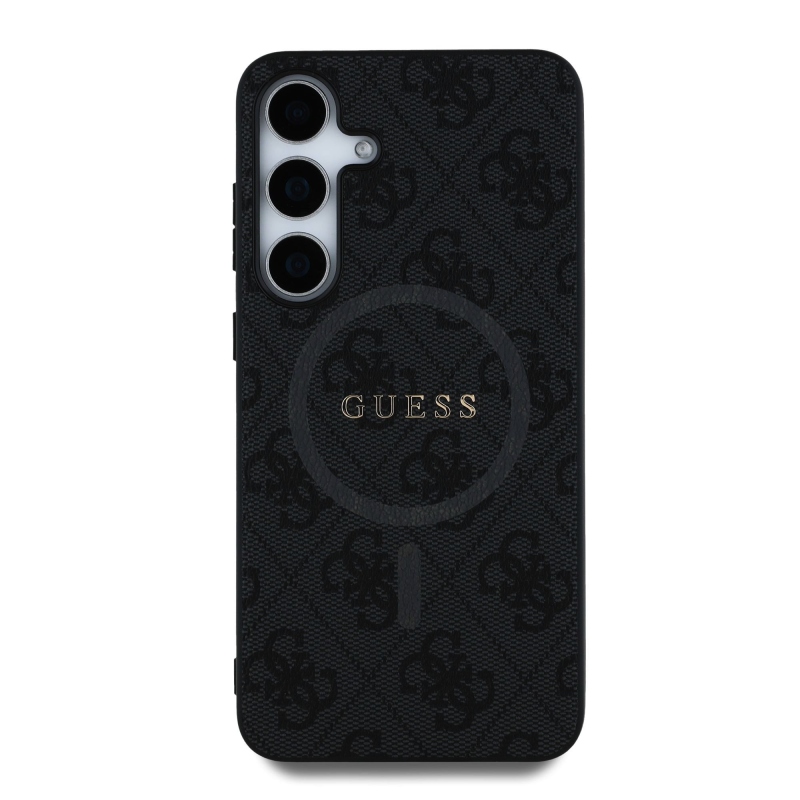 Guess PU bőr 4G színes gyűrűs MagSafe hátlap Samsung Galaxy S25 fekete